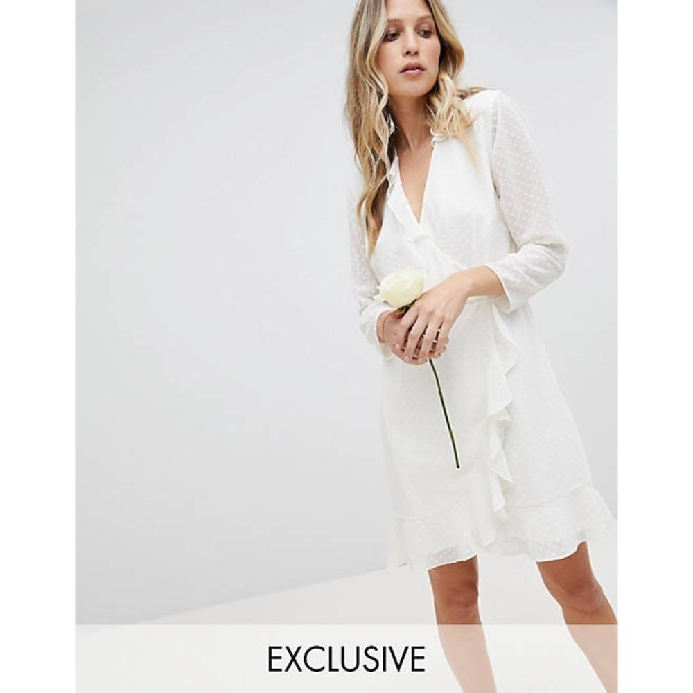 Whistles Ruffle Wrap Mini Dressp Ivory US 4